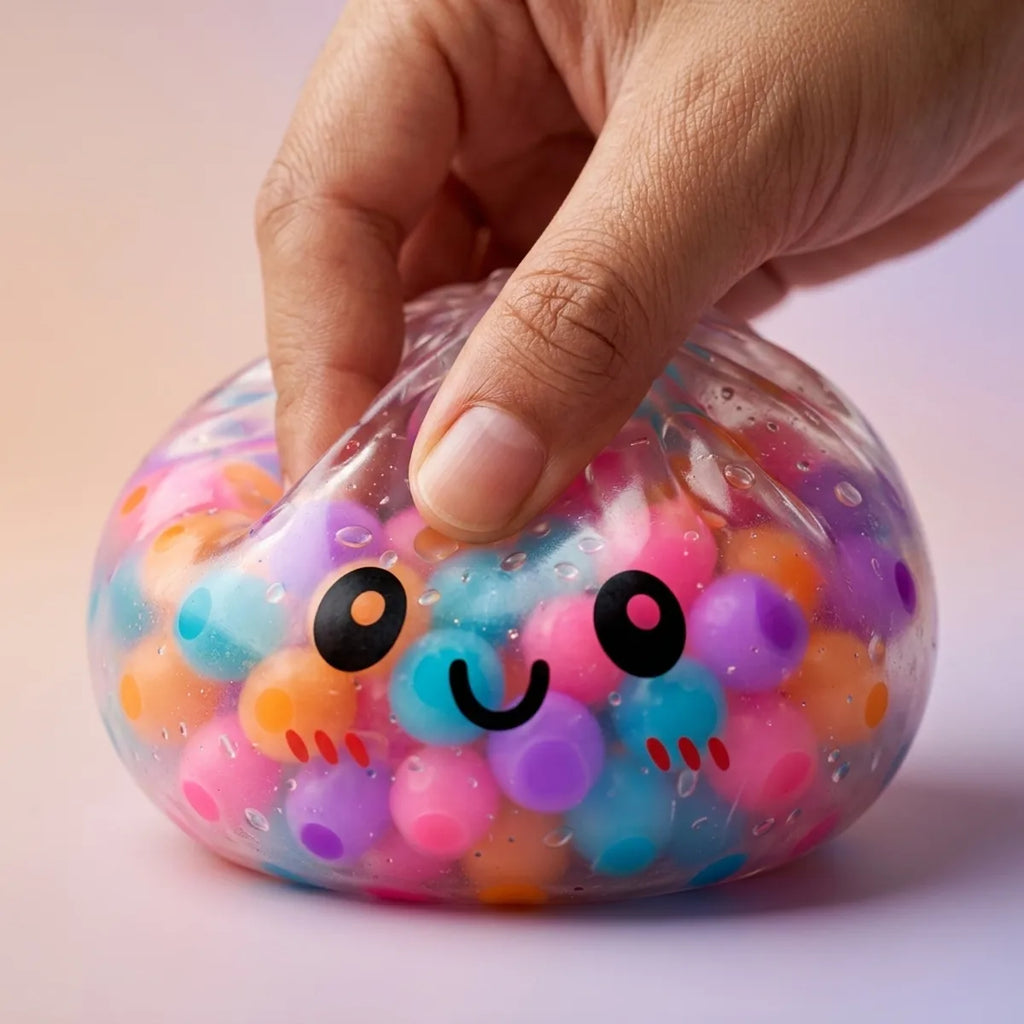 Squishy Dumpling Bubble Multicolore — gros plan sur la pâte écrasée