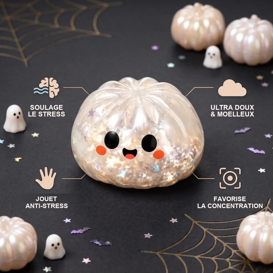 Squishy Dumpling Fantôme irisé — Halloween — utilisé comme anti-stress