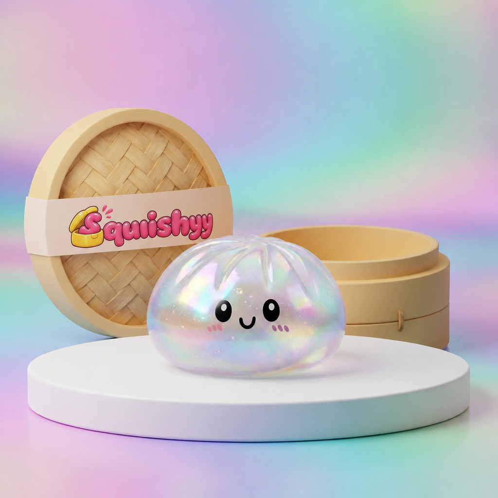 Squishy Dumpling Holographique — vu de face sur fond neutre