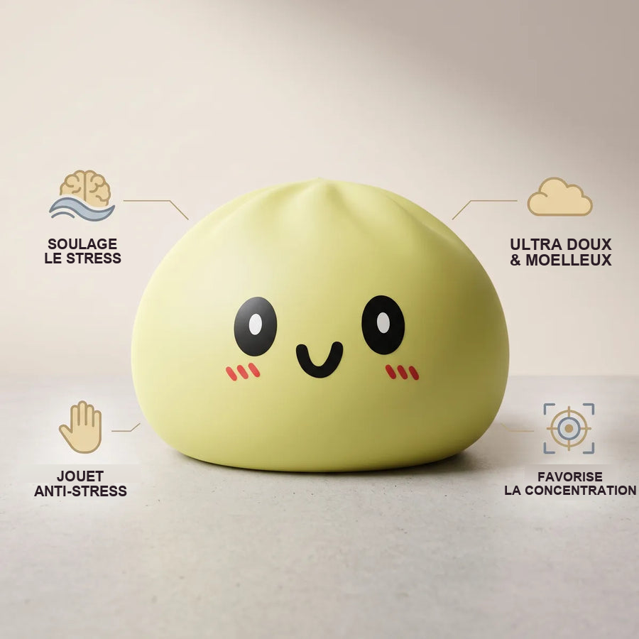 Squishy Dumpling Jaune 15 cm — détail des finitions