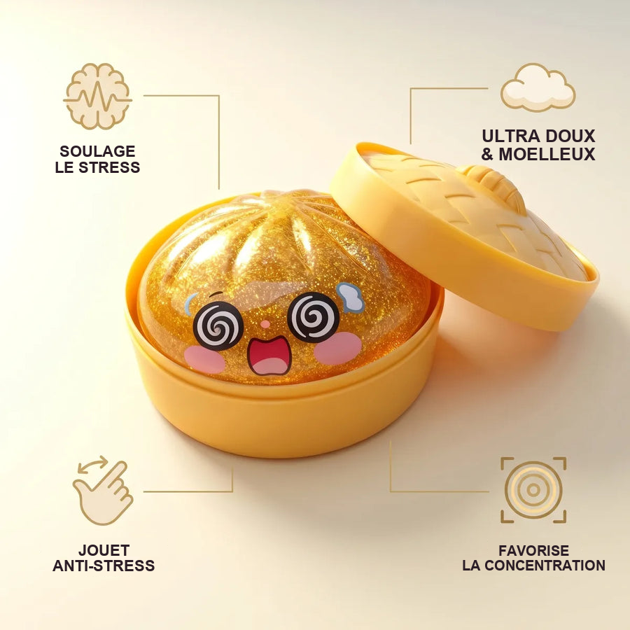 Squishy Dumpling Lingot Doré — guide des tailles, comparaison avec une main