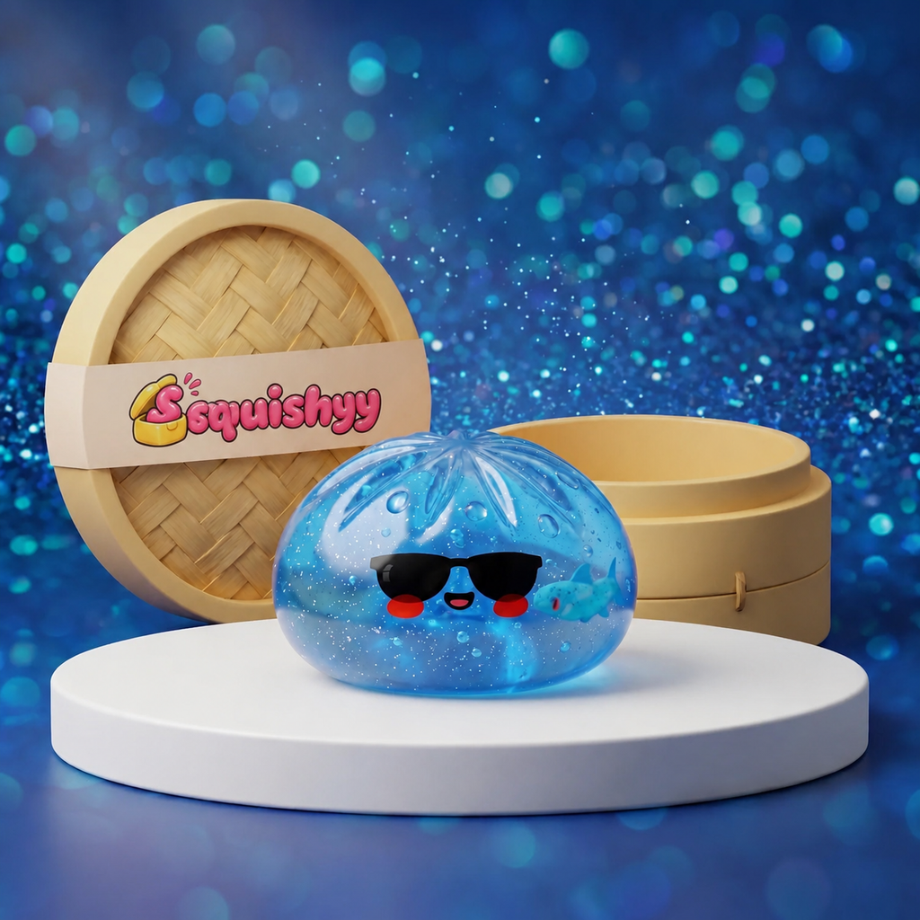 Squishy Dumpling à Lunettes Noires — vu de face sur fond neutre