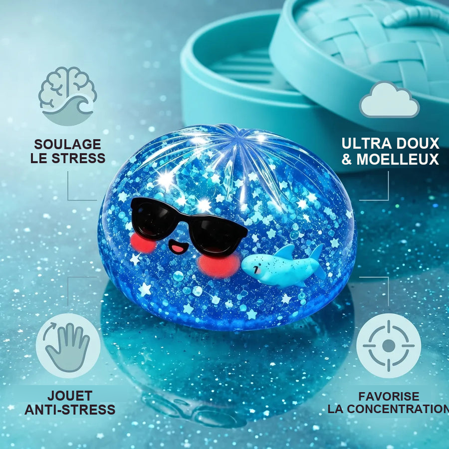 Squishy Dumpling à Lunettes Pailleté — détail des finitions