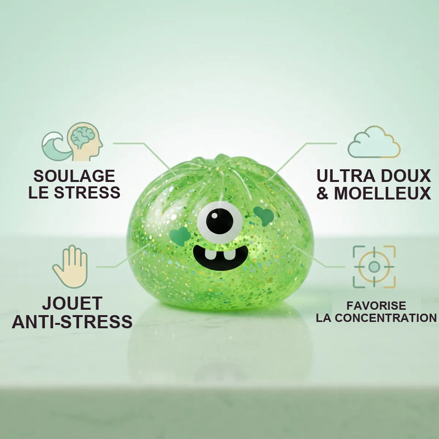 Squishy Dumpling Monstre vert à un œil — Halloween — utilisé comme anti-stress