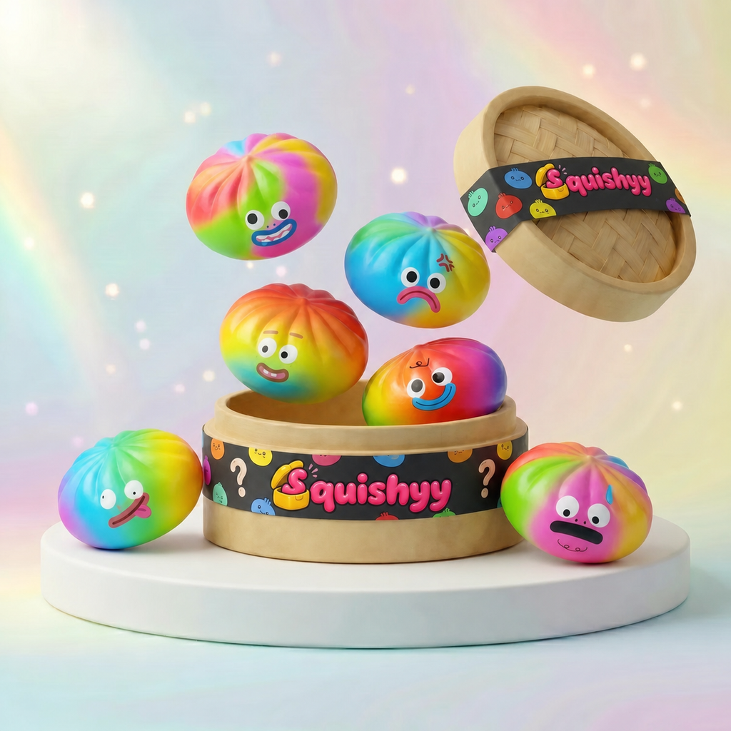 Squishy Dumpling Mystère Arc-en-ciel — vu de face sur fond neutre