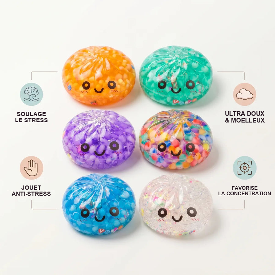 Squishy Dumpling Mystère Bulle Pastel — guide des tailles, comparaison avec une main