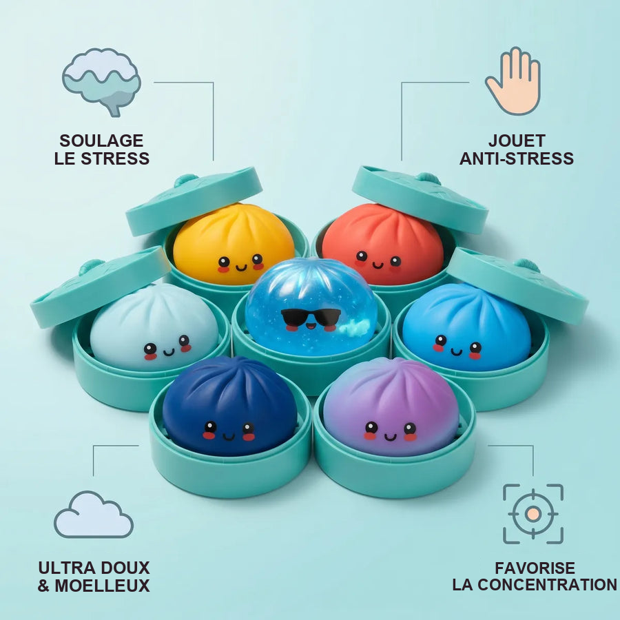 Squishy Dumpling Mystère Été — guide des tailles, comparaison avec une main