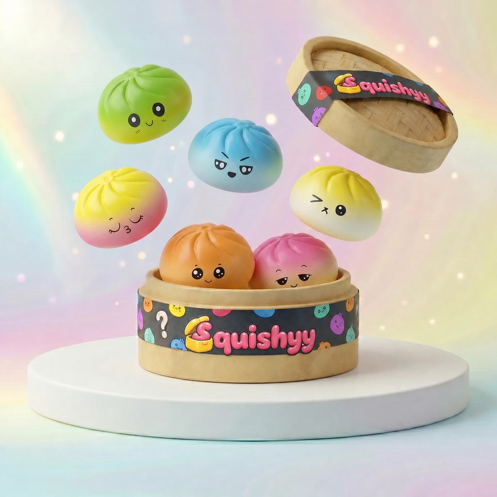 Squishy Dumpling Mystère Format Vidéo — vu de face sur fond neutre