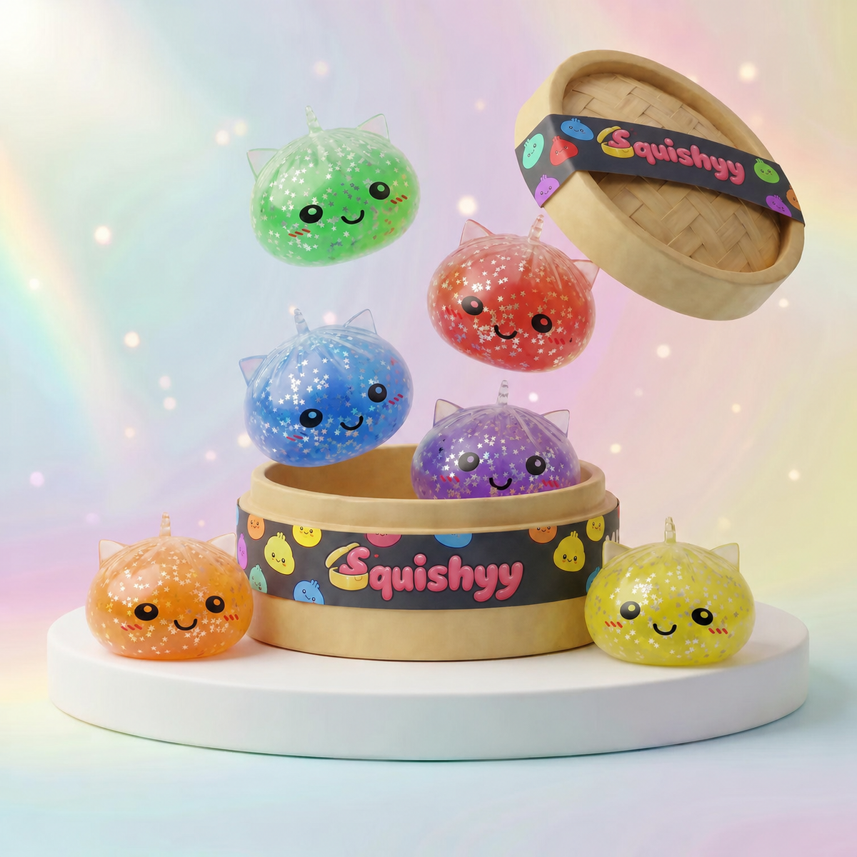 Squishy Dumpling Mystère Licorne Étoilée — vu de face sur fond neutre