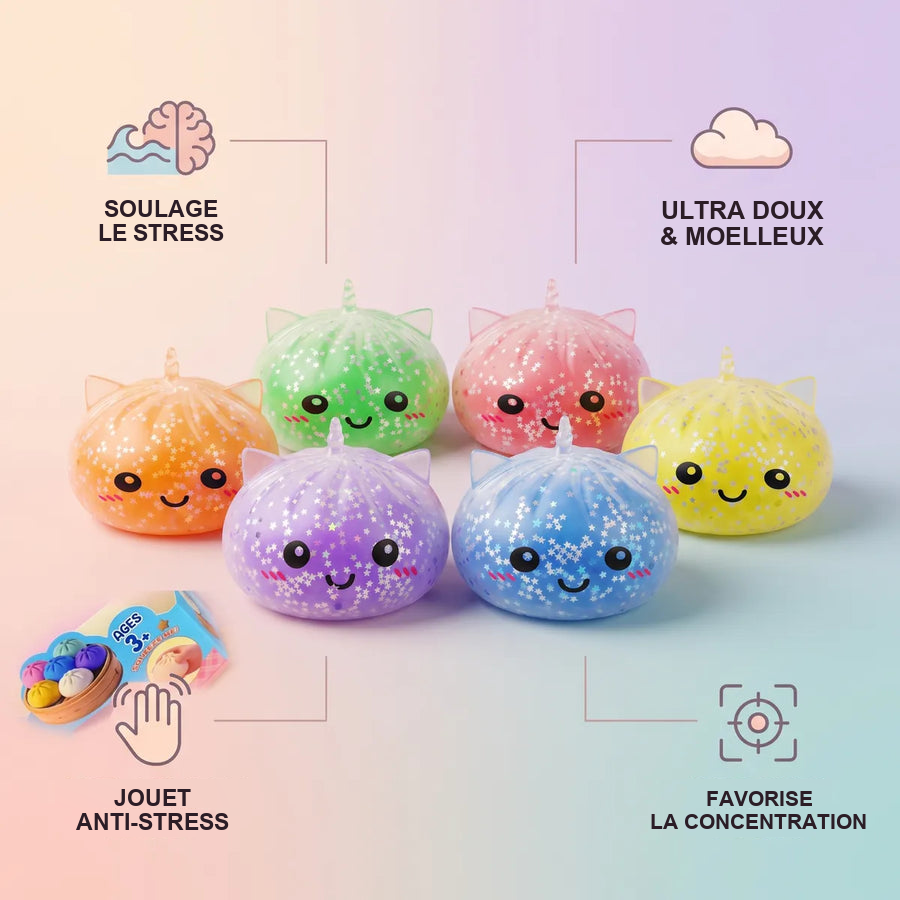 Squishy Dumpling Mystère Licorne Étoilée — utilisé comme anti-stress