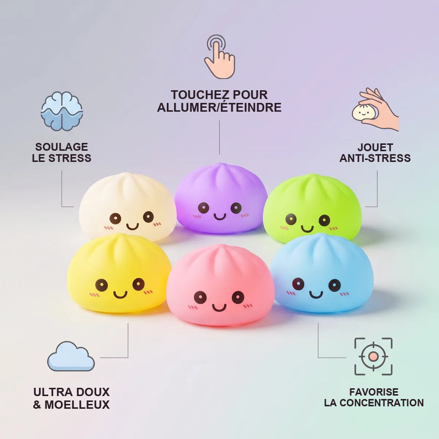 Squishy Dumpling Mystère Veilleuse — guide des tailles, comparaison avec une main
