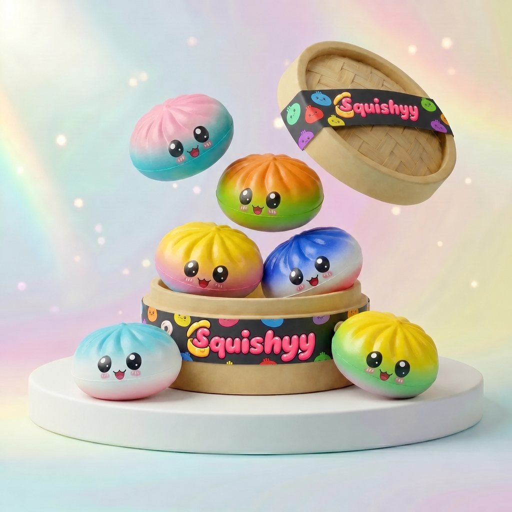 Squishy Dumpling Mystère Visage Kawaii — vu de face sur fond neutre