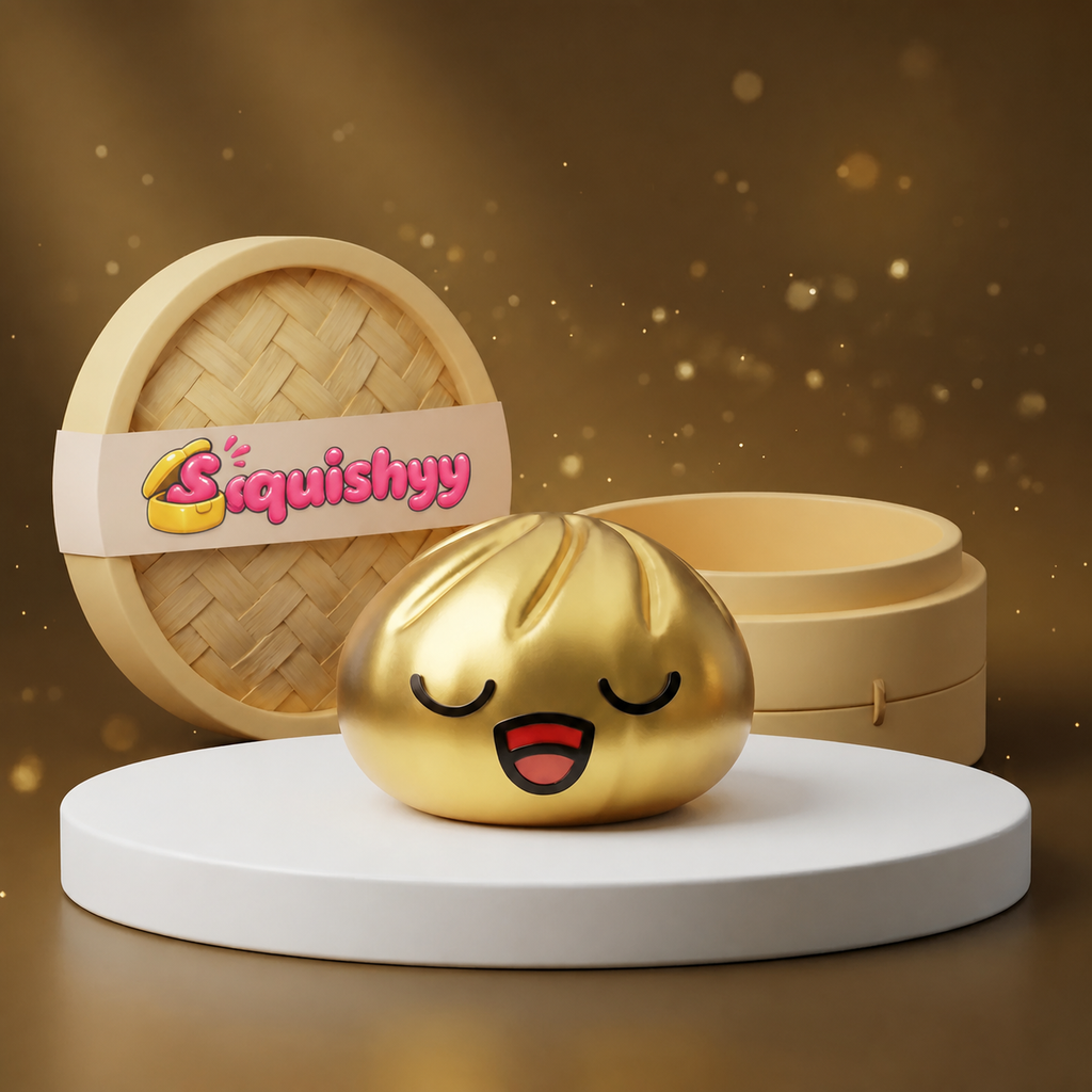 Squishy Dumpling Or Chromé — vu de face sur fond neutre