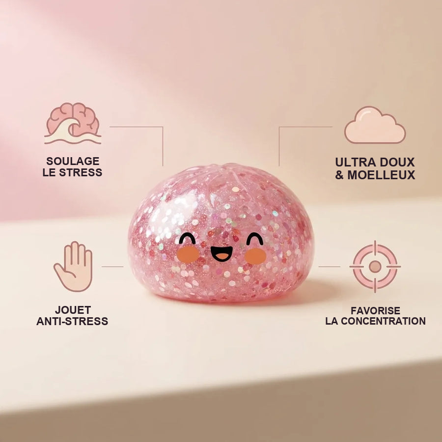 Squishy Dumpling Rose Bubblegum Pailleté — détail des finitions