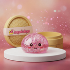 Squishy Dumpling Rose à Paillettes — photographié en studio