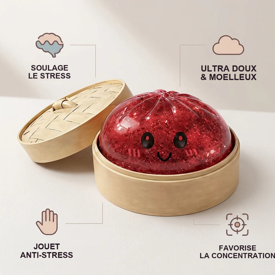 Squishy Dumpling Rouge à Paillettes — détail des finitions