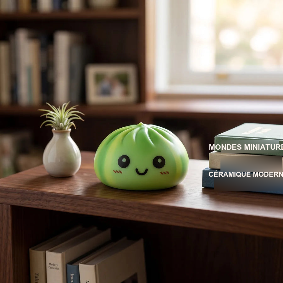 Squishy Dumpling Tie & Dye Vert Bleu — en situation sur un bureau