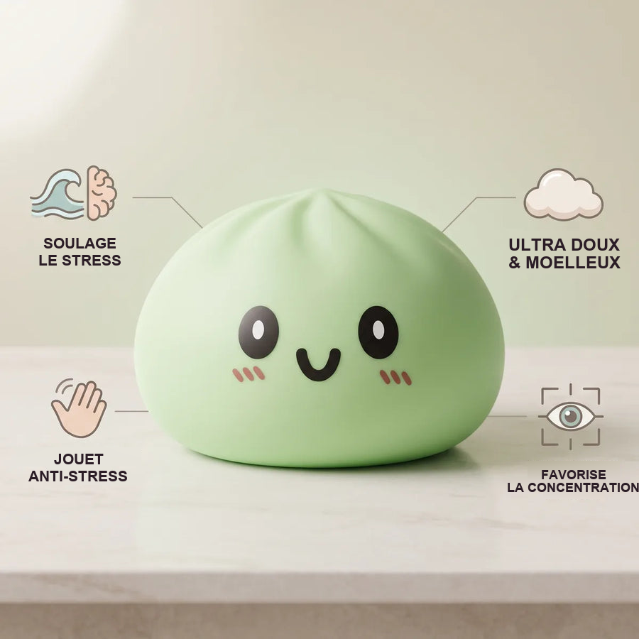 Squishy Dumpling Vert 15 cm — détail des finitions