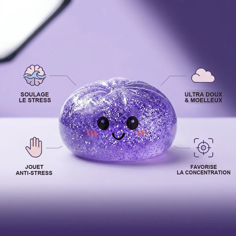Squishy Dumpling Violet à Paillettes — détail des finitions