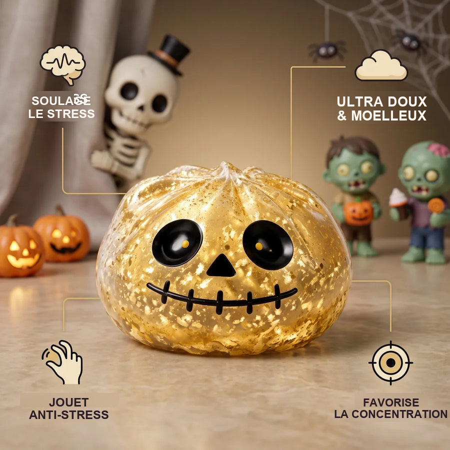 Squishy Dumpling Zombie doré — Halloween — utilisé comme anti-stress