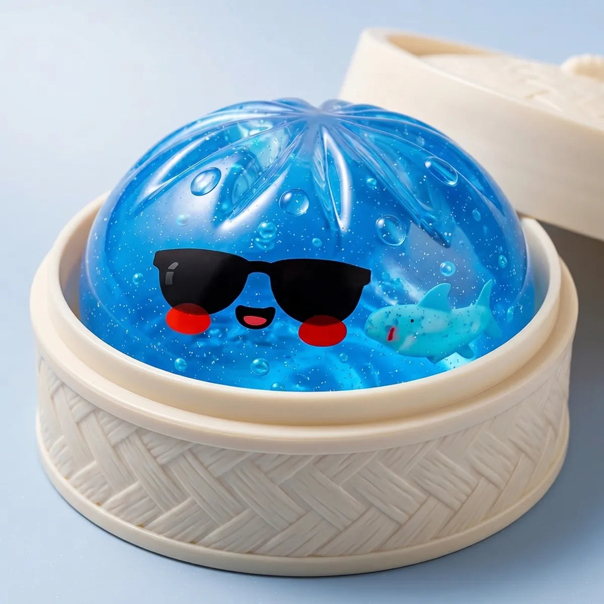 Squishy Dumpling à Lunettes Noires — macro de la surface