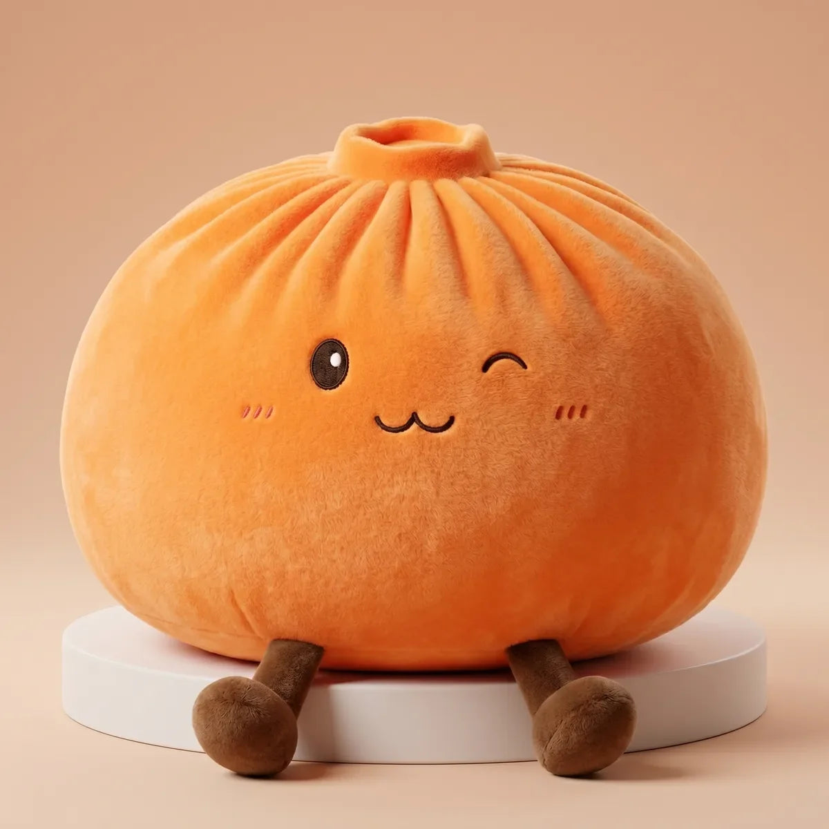 Squishy Dumpling Orange XXL Coussin — vu de face sur fond neutre