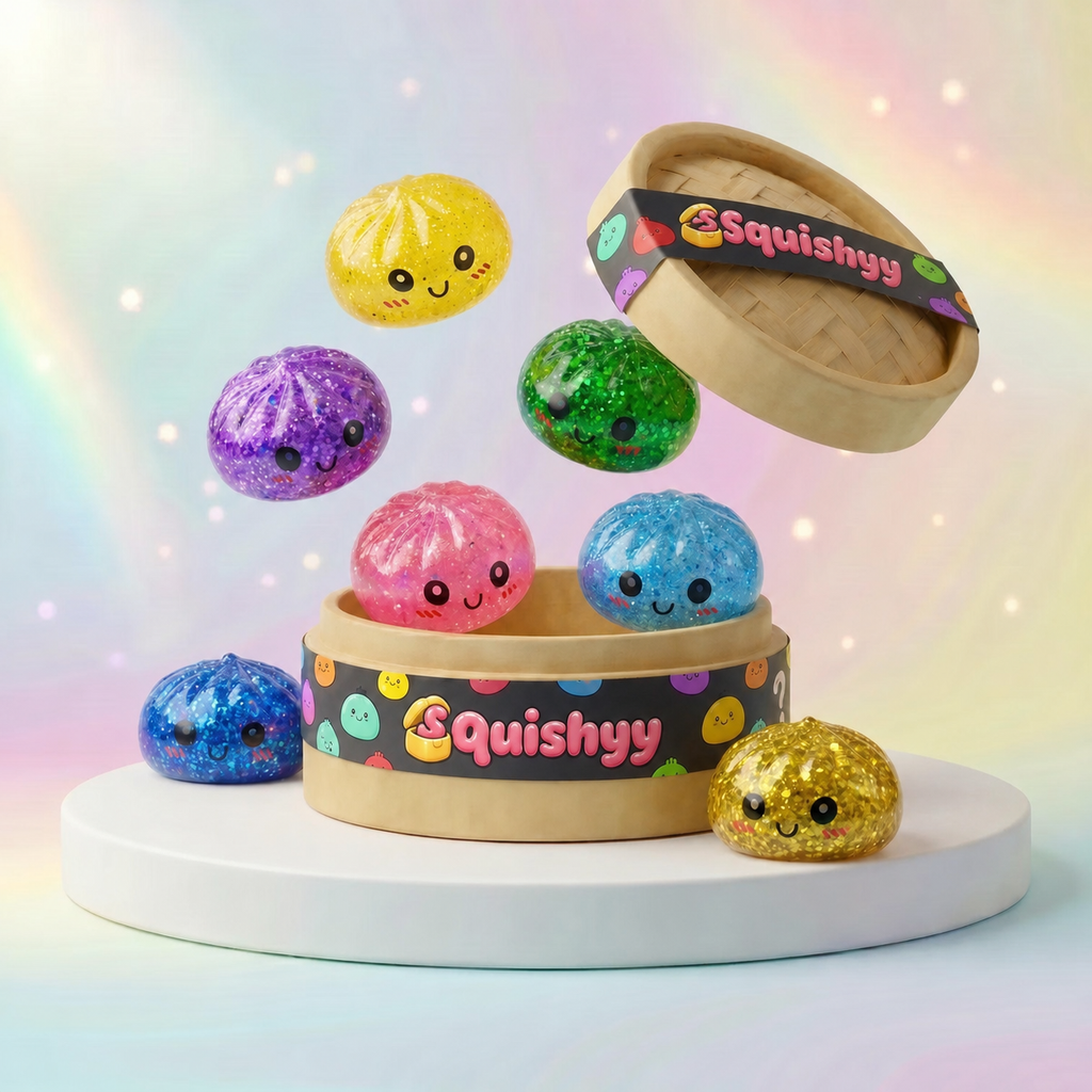 Trio Mini Squishy Dumpling Mystère Pailletés — l'ensemble complet