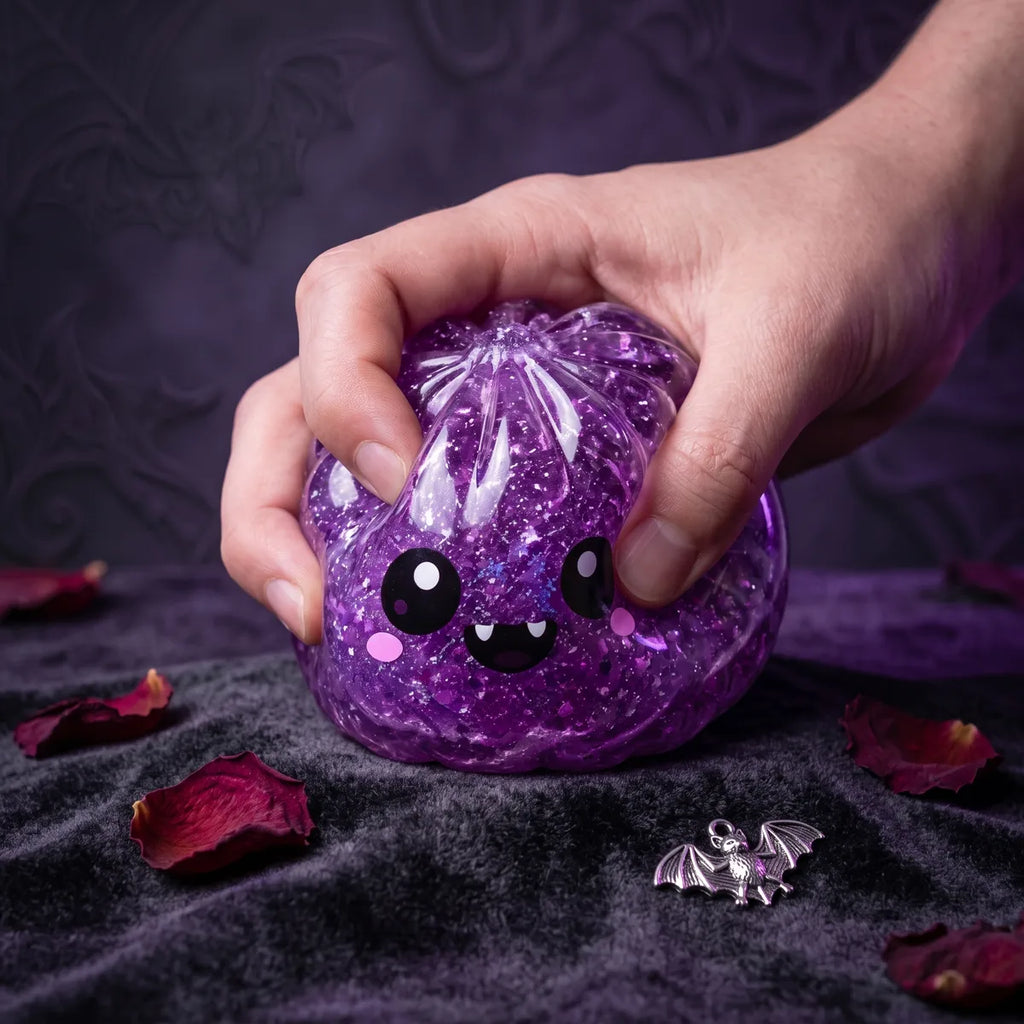 Squishy Dumpling Vampire violet à paillettes — Halloween — en cours de pression
