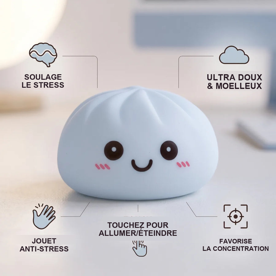 Veilleuse Squishy Dumpling Blanche — guide des tailles, comparaison avec une main