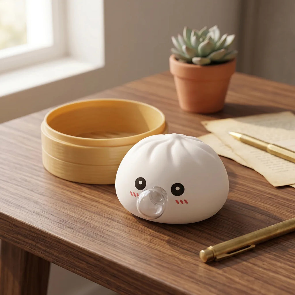 Squishy Dumpling Bubble Blanc — dans son panier vapeur en bambou
