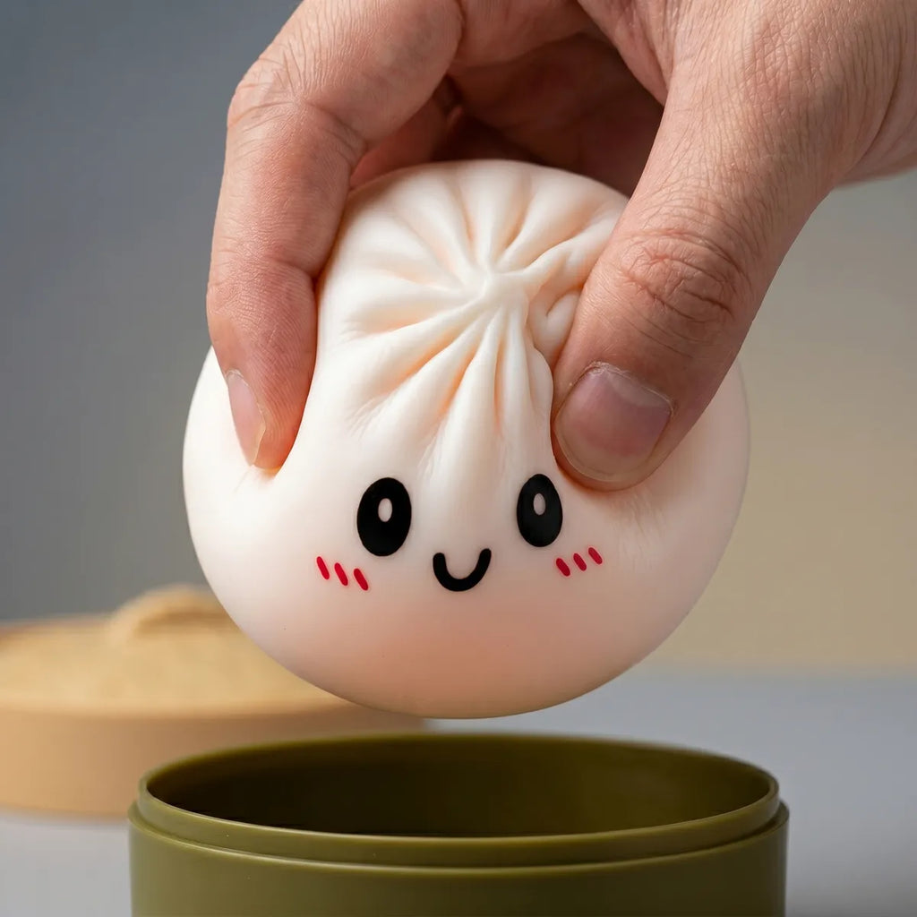 Squishy Dumpling Blanc Neige — pressé entre les doigts
