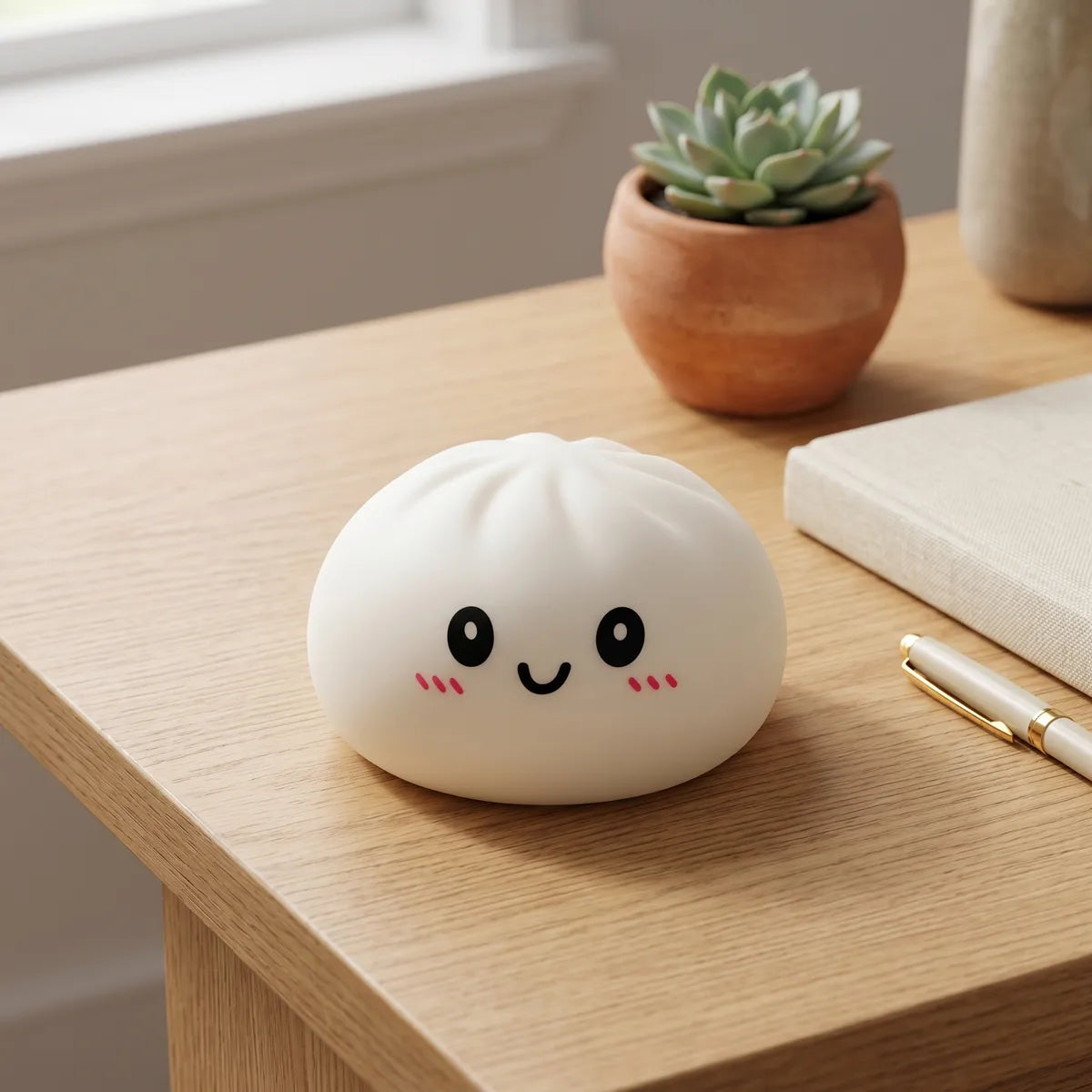 Squishy Dumpling Blanc Neige — dans son panier vapeur en bambou