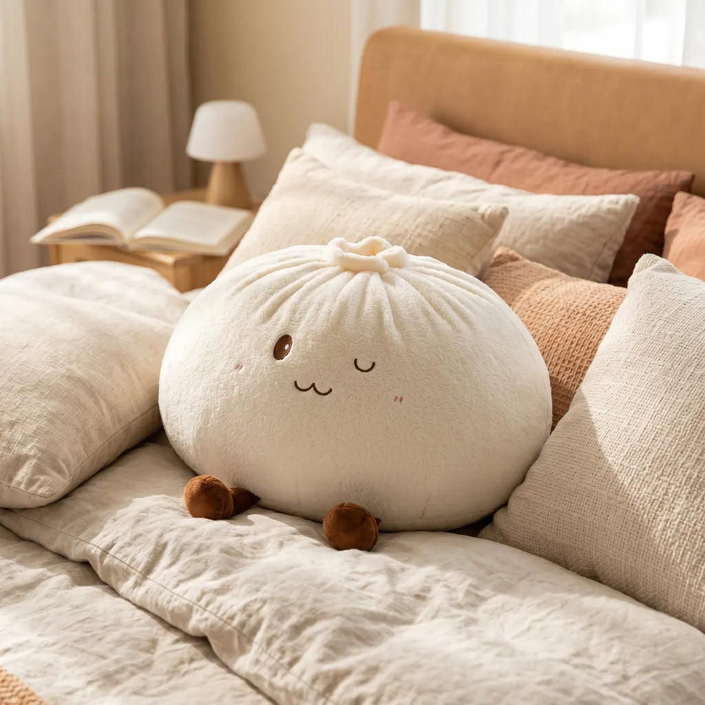 Squishy Dumpling Blanc XXL Coussin — dans une chambre