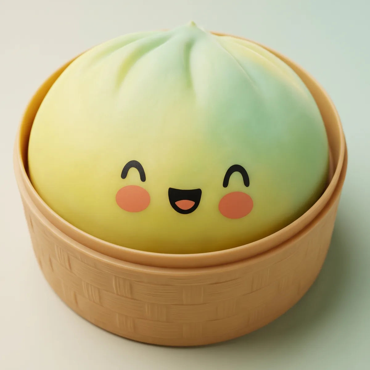 Squishy Dumpling Jaune Dégradé — dans son panier vapeur en bambou