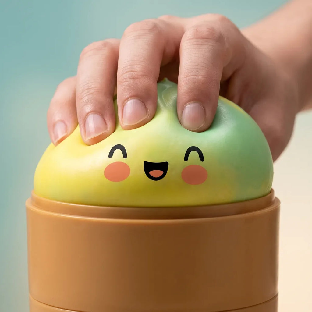 Squishy Dumpling Jaune Dégradé — pendant la remontée lente de la pâte