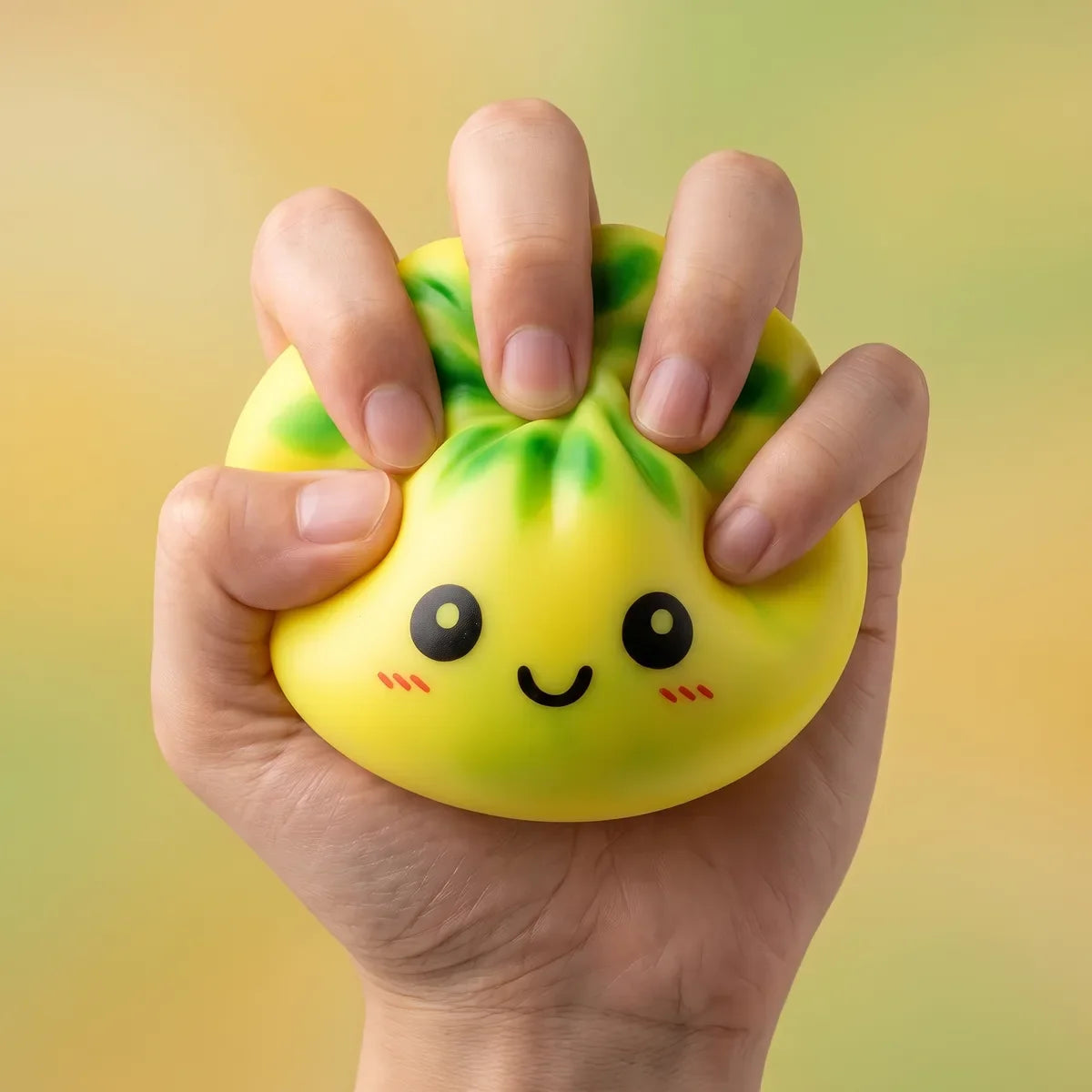 Squishy Dumpling Tie & Dye Jaune Vert — pendant la remontée lente de la pâte