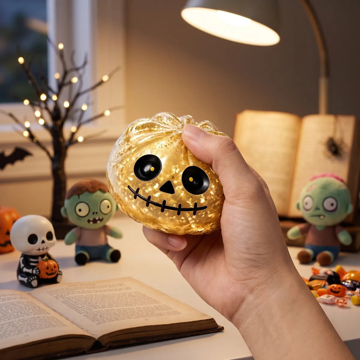 Squishy Dumpling Zombie doré — Halloween — manipulé entre les doigts