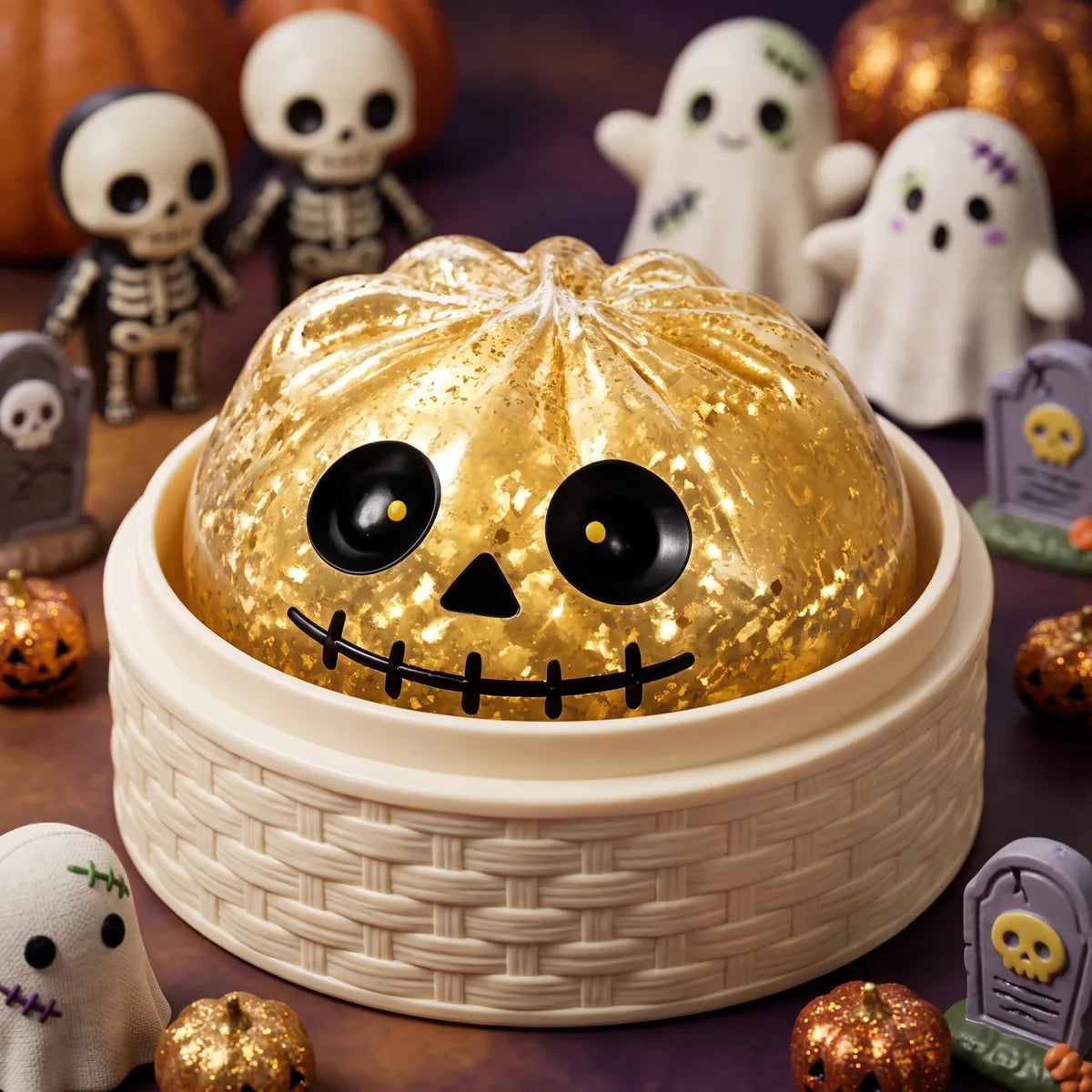 Squishy Dumpling Zombie doré — Halloween — avec sa boîte Halloween